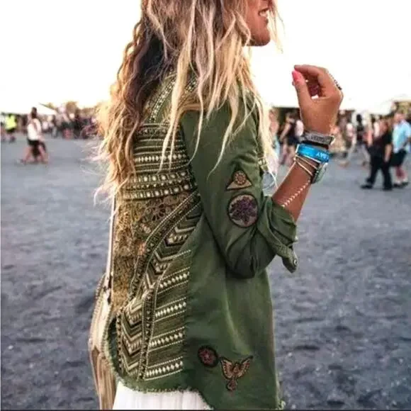 Spell and the Gypsy Green Jacket Embroidered Panther Small - Picture 14 of 14